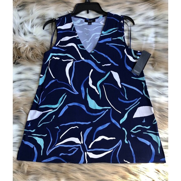 ALFANI BLOUSES TOP TUNIC SIZE SMALL SLEEVELES V-NECK BLUE PRINTED - Picture 8 of 13